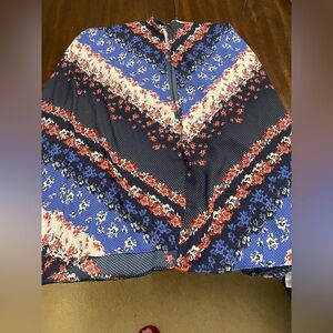 Maurices Navy Blue Red Floral Poncho Sweater